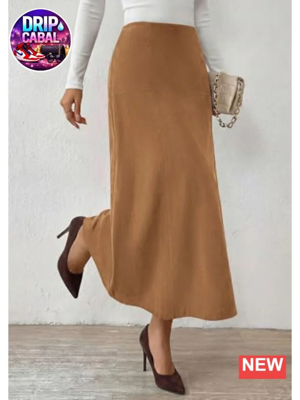 Faux Suede High Waist A Line Midi Skirt